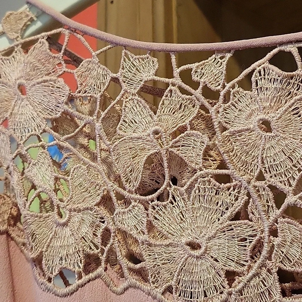 Vintage 1950's Dusty Pink Lace Top Dress 3/4 Length Sleeve Size S - Picture 8 of 9